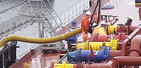 Tanker unloading at terminal